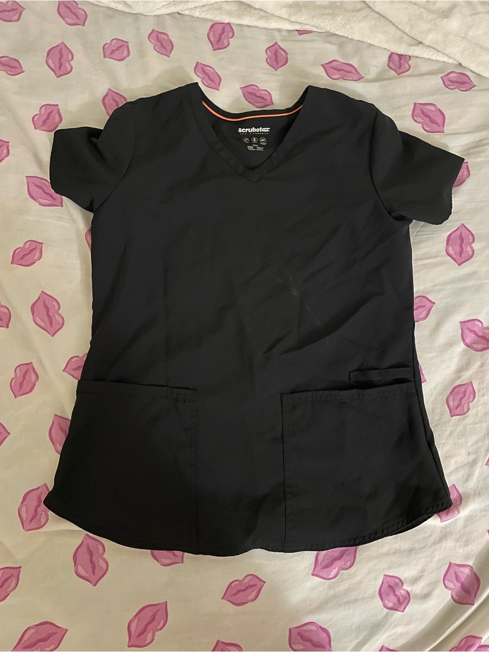 Scrubstar Black V-Neck Medical Scrub Top with Subtle Orange Trim